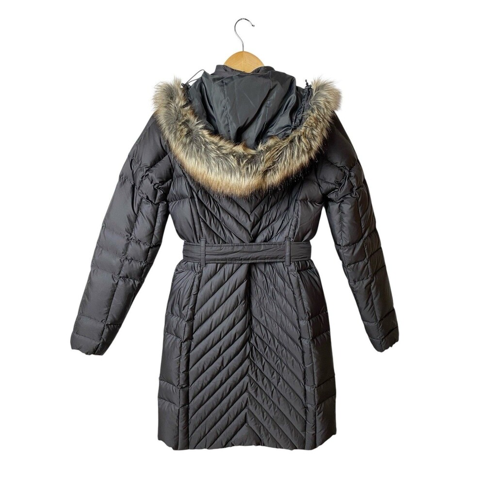 Eddie Bauer Women’s Down Puffer Parka XS Gray Belted Hooded Long Coat EB550